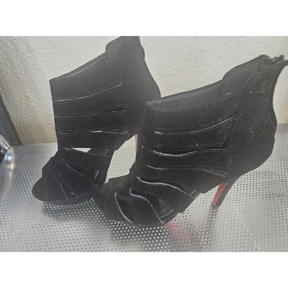 ZHL Black Velvet Gladiator Heels Peep Toe Women's 36 US 6 - Picture 3 of 6